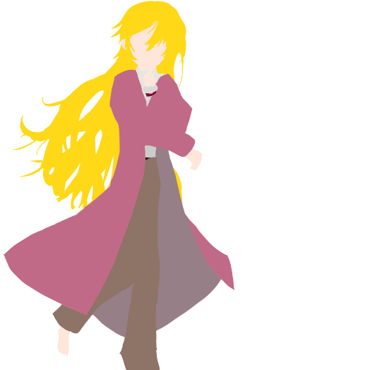 金色の髪と赤い衣装の人物イラスト